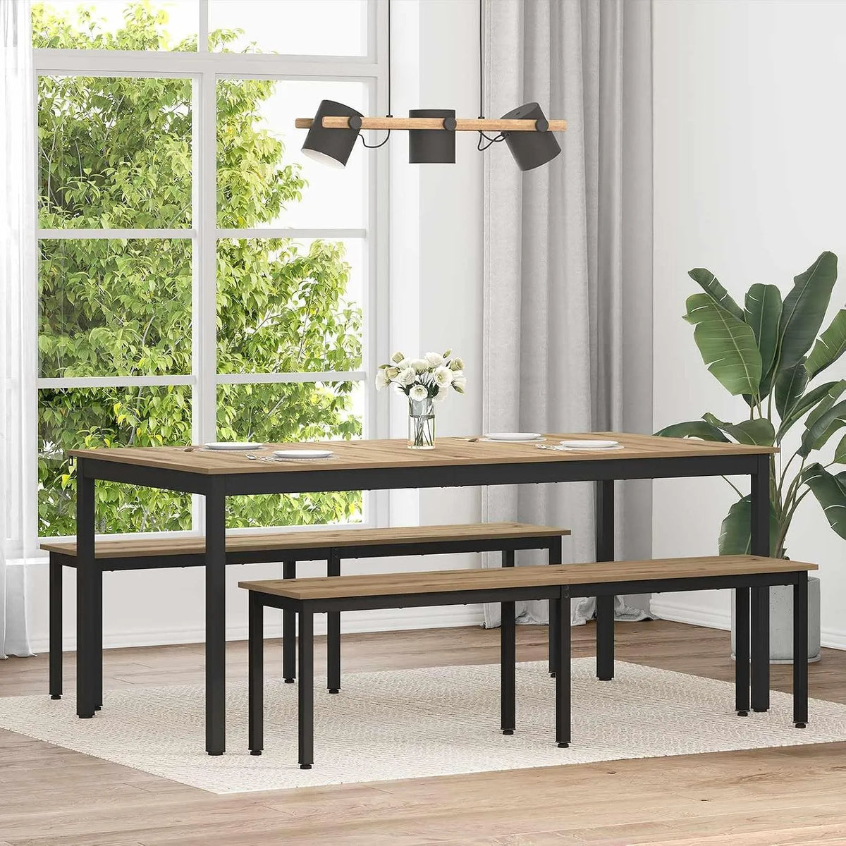 Nowoczesny stół do jadalni z materiału drewnopochodnego: z drewna, 180 × 90 × 75 cm, czarny, z metalu