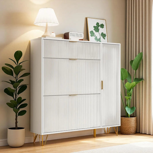 Szafka na buty i komoda obuwnicza z 2 klapami i półką: regulowana konstrukcja, 110 × 24 × 114, 5 cm, biały