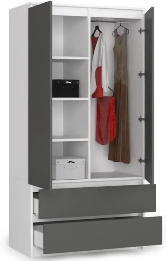 Szafa ubraniowa i garderoba – z szufladami, z półkami, 2 drzwi, 2 szuflady, 180 × 90 × 51 cm, z półkami
