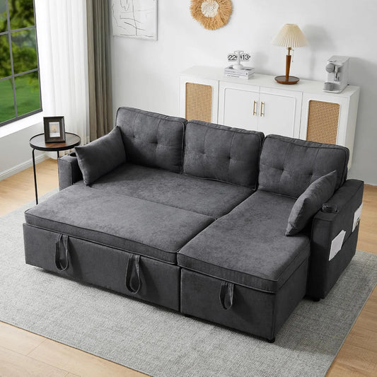 Sofa – w kształcie litery L, z funkcją spania, 3-osobowa, 211 × 129, 5 × 86 cm, szary