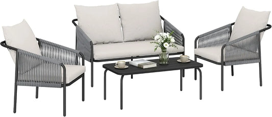 Outsunny Sofa – z poduszkami, z technorattanu, z metalu