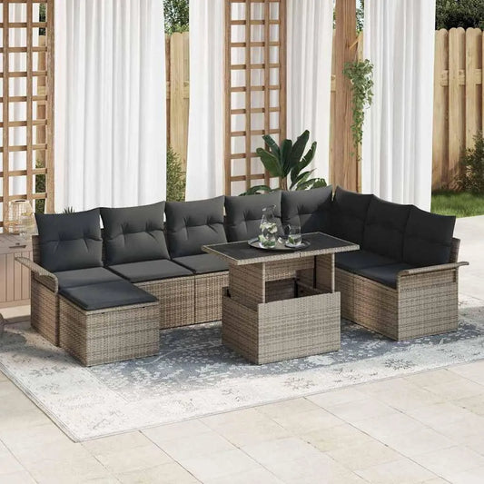 Sofa – modułowa konstrukcja, z poduszkami, z technorattanu, szary, odporny na warunki atmosferyczne