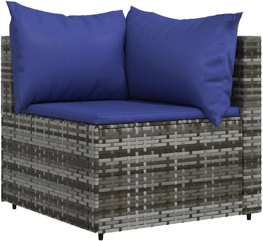 Sofa narożna — modułowa konstrukcja, z poduszkami, z technorattanu, z metalu