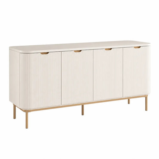 Kredens drewniany MDF z metalowymi nogami kremowy 180 cm