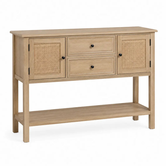 Kredens drewniany z frontami rattanowymi 120x35x85 cm