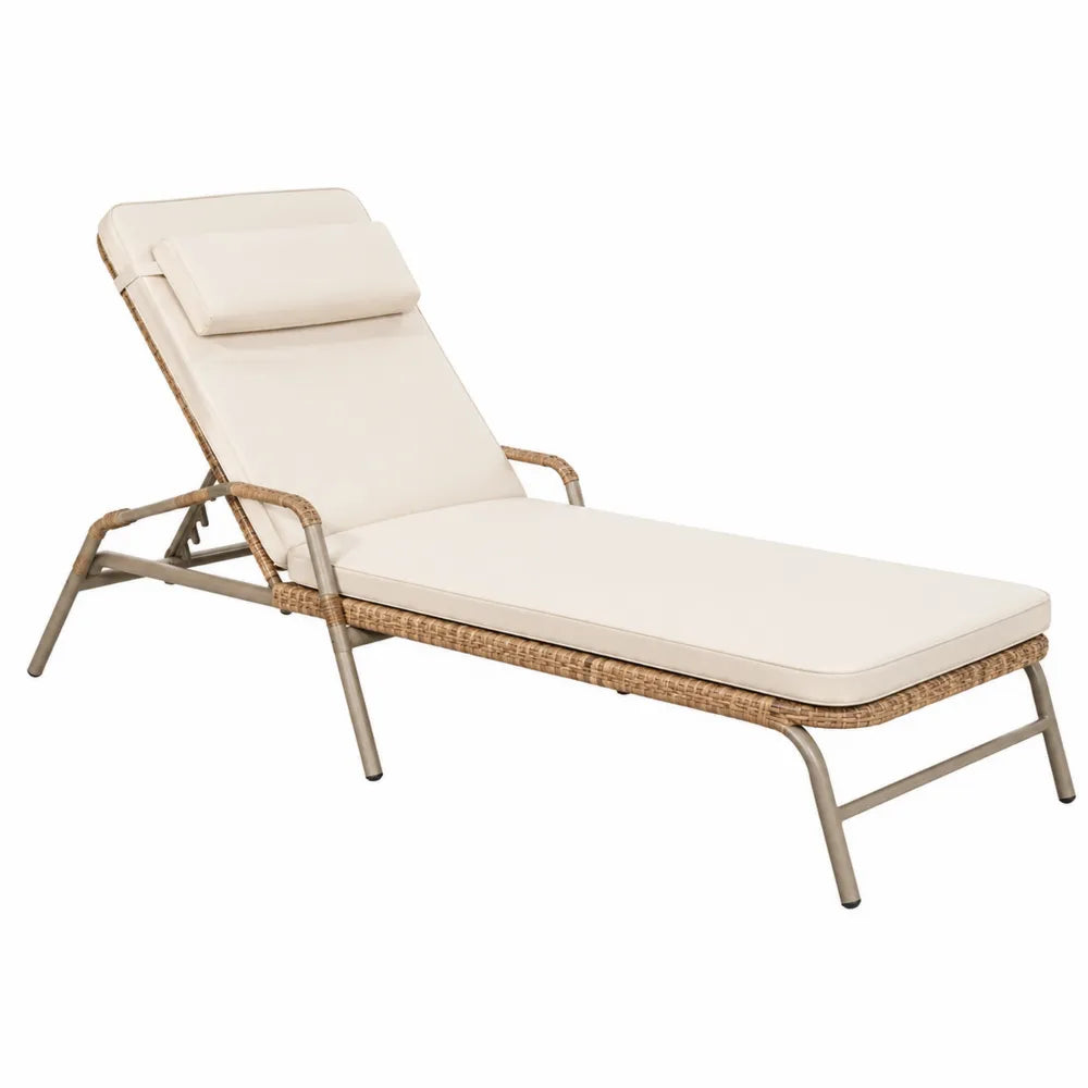 Leżak ogrodowy stalowy regulowany z technorattanu kremowy 200x65x35 cm