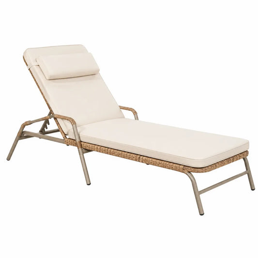 Leżak ogrodowy stalowy regulowany z technorattanu kremowy 200x65x35 cm