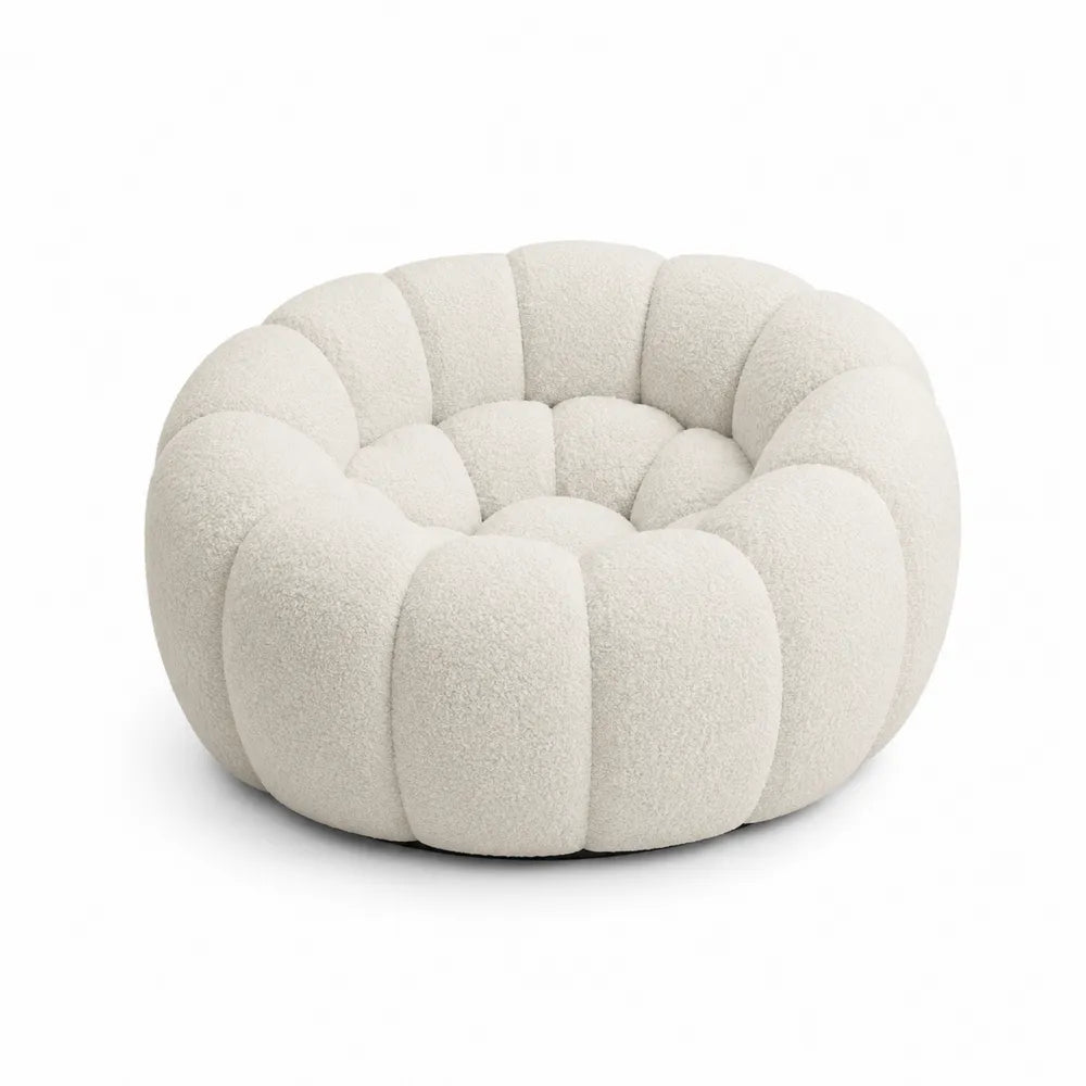 Okrągła sofa z tkaniny boucle kremowa