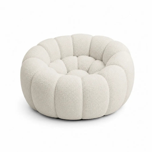 Okrągła sofa z tkaniny boucle kremowa
