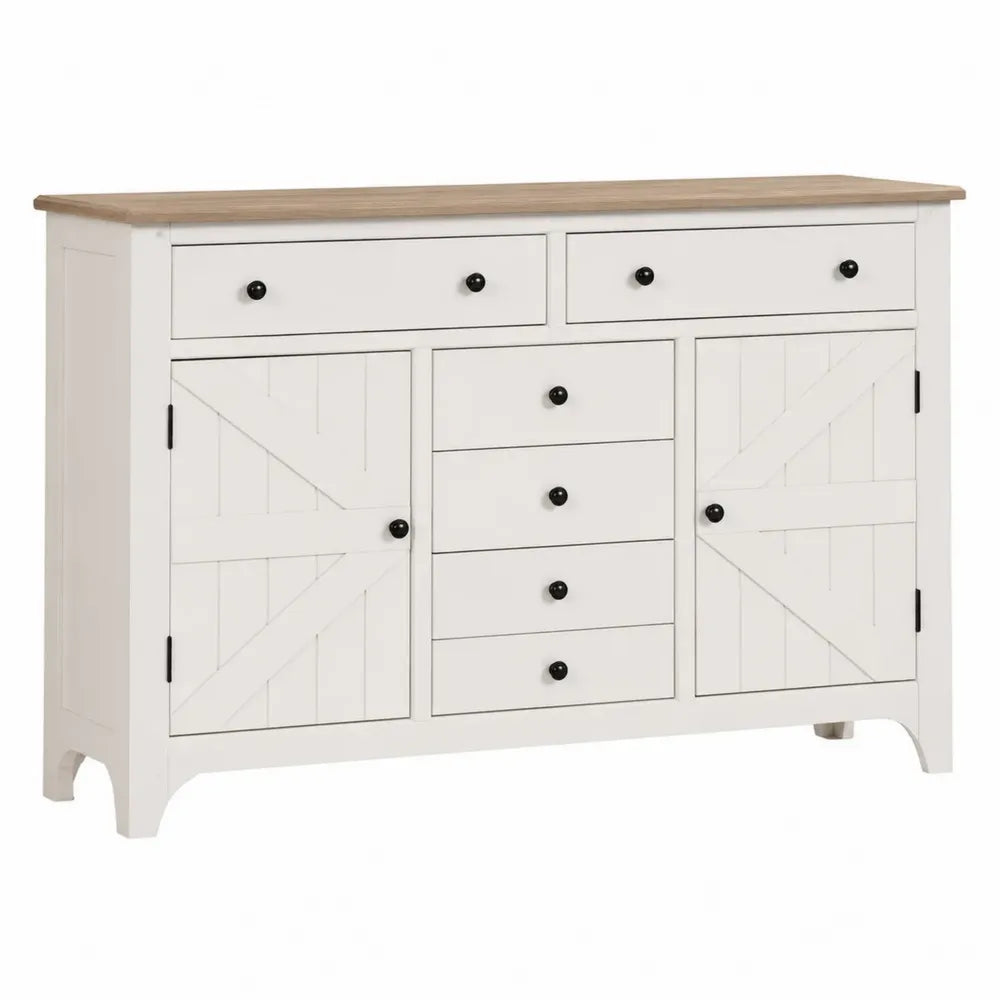 Komoda biała z drzwiczkami i szufladami z MDF i forniru dębowego 120x40x80 cm
