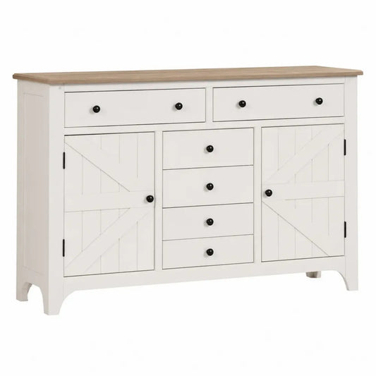 Komoda biała z drzwiczkami i szufladami z MDF i forniru dębowego 120x40x80 cm
