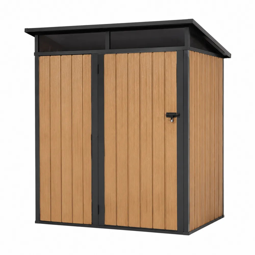 Domek ogrodowy drewniany i metalowy 200x150x210 cm brązowy/czarny