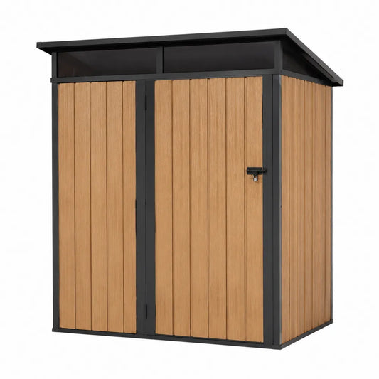 Domek ogrodowy drewniany i metalowy 200x150x210 cm brązowy/czarny