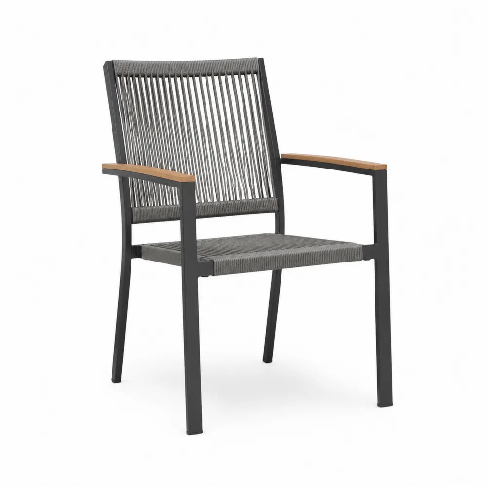 Krzesło ogrodowe aluminium z linami polipropylenowymi i sztucznym drewnem brązowo-czarny 65x58x87 cm
