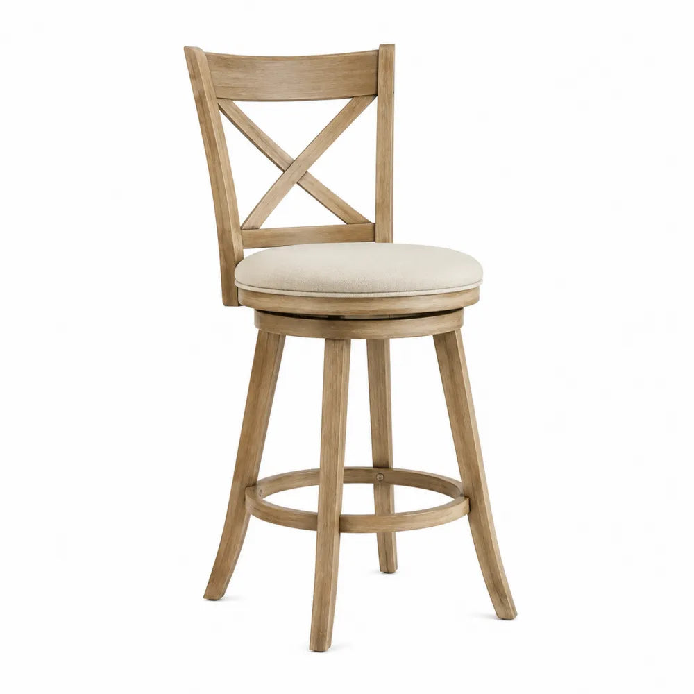 Hoker drewniany z beżowym siedziskiem 75 cm